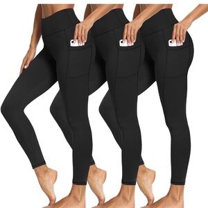 3 Packs Leggings with Pockets for Women, Soft High Waisted Tummy Control